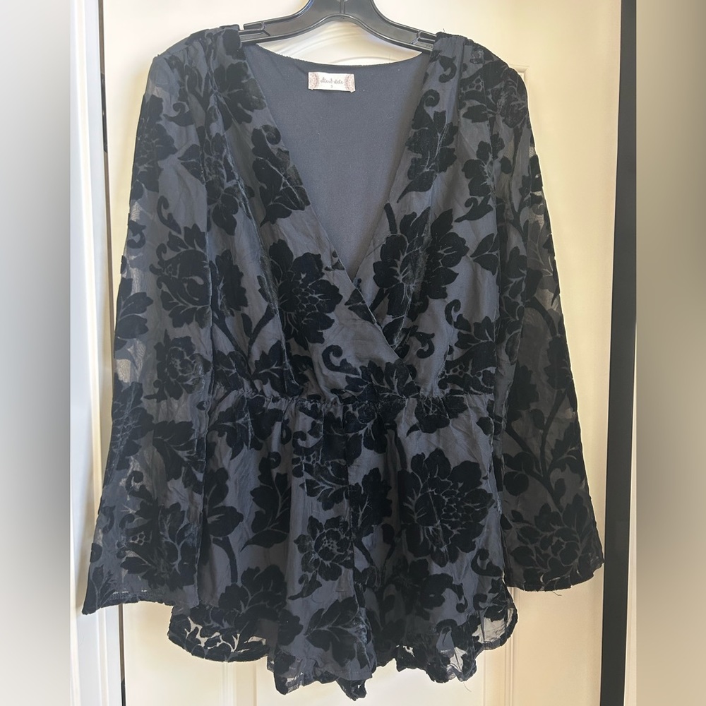 Black velvet/lace romper